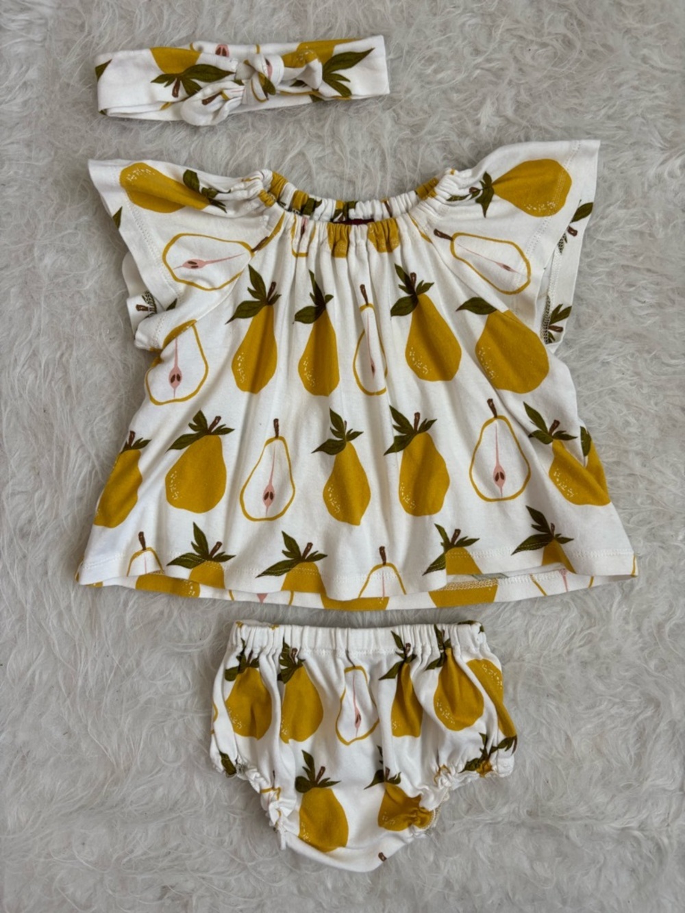 Milkbarn Baby Girl Cottagecore 3 Piece Set with Muted Mustard Pear AOP